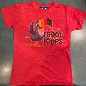 Vintage Froot Loops Shirt Youth Small Red CottonTee Crewneck Kelloggs Toucan Sam